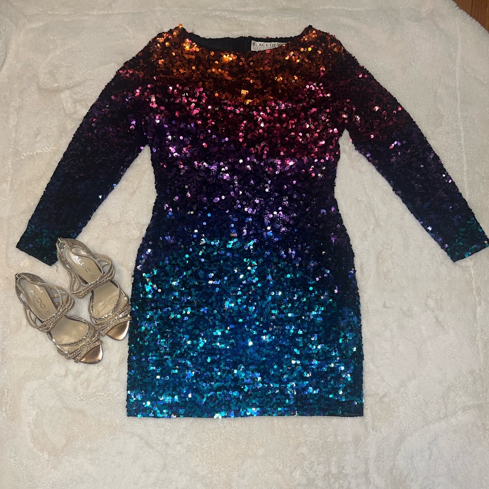 Oleg Cassini Vintage Vibrant Sequin Long Sleeve Dress - Picture 8 of 14